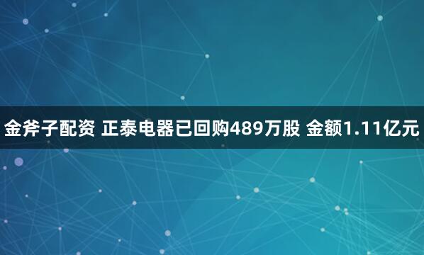 金斧子配资 正泰电器已回购489万股 金额1.11亿元